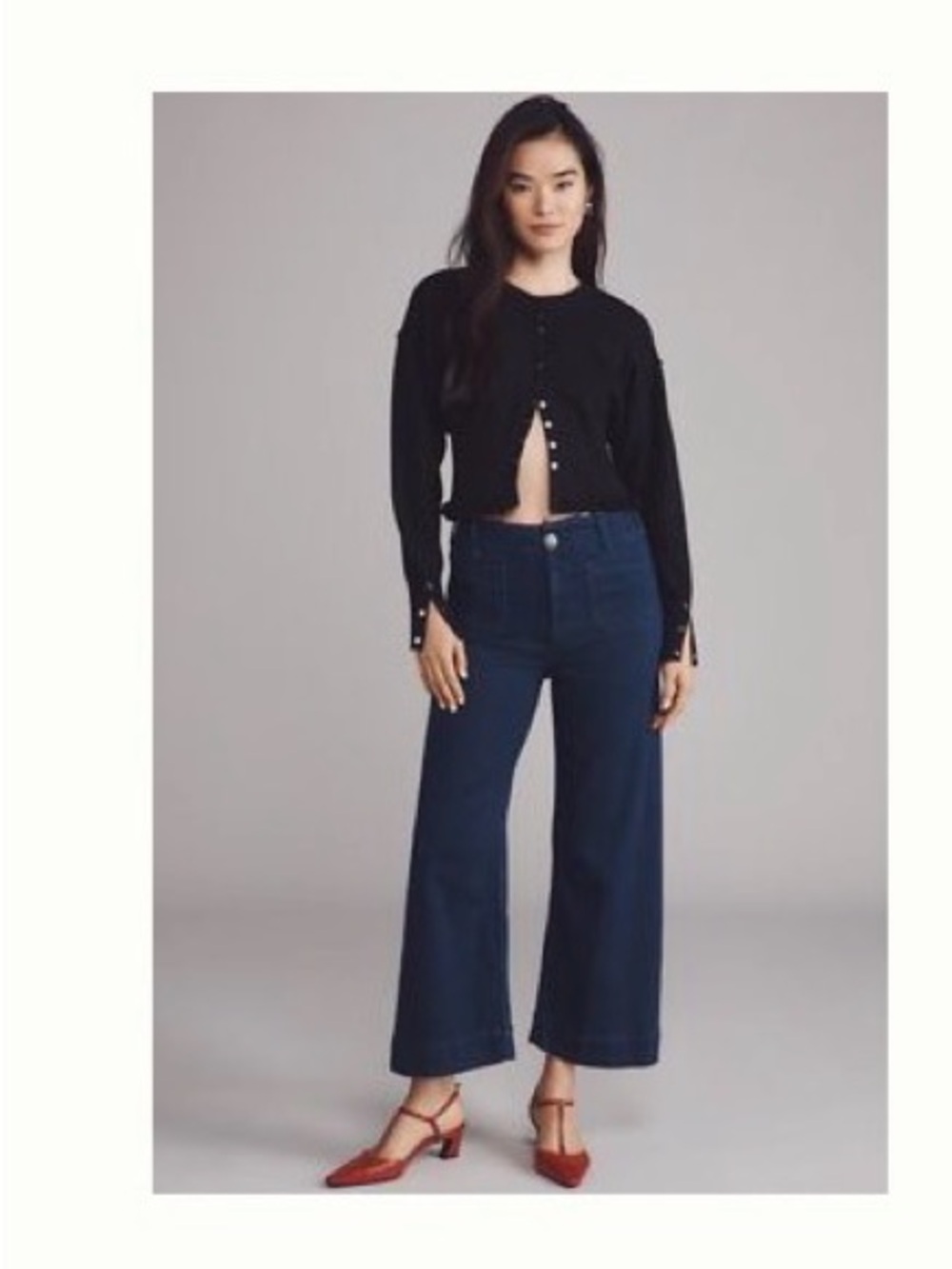 The Colette Denim Cropped Wide-Leg Jeans by Maeve - Dark Denim